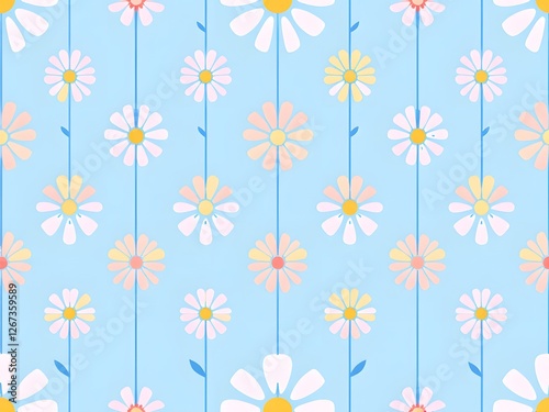 Seamless Floral Pattern Illustration Background with Elegant Botanical Design, Decorative Flower Motif, Vintage Style, Ornamental Textile Print, Nature-Inspired Wallpaper, Repeating Blossom Pattern