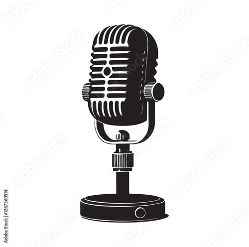 Vintage microphone silhouette vector illustration