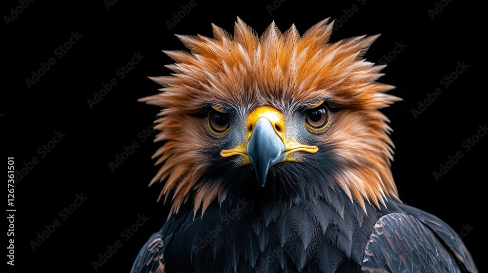Close up of a philippine eagle with detailed features against a black background Close up of a philippine eagle with detailed features against a black background