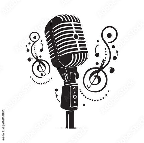 Vintage microphone silhouette vector illustration