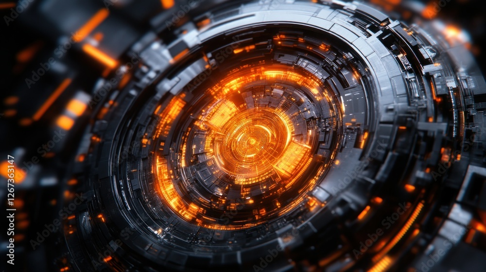 Fototapeta premium Glowing Core of Circular Tech Machine