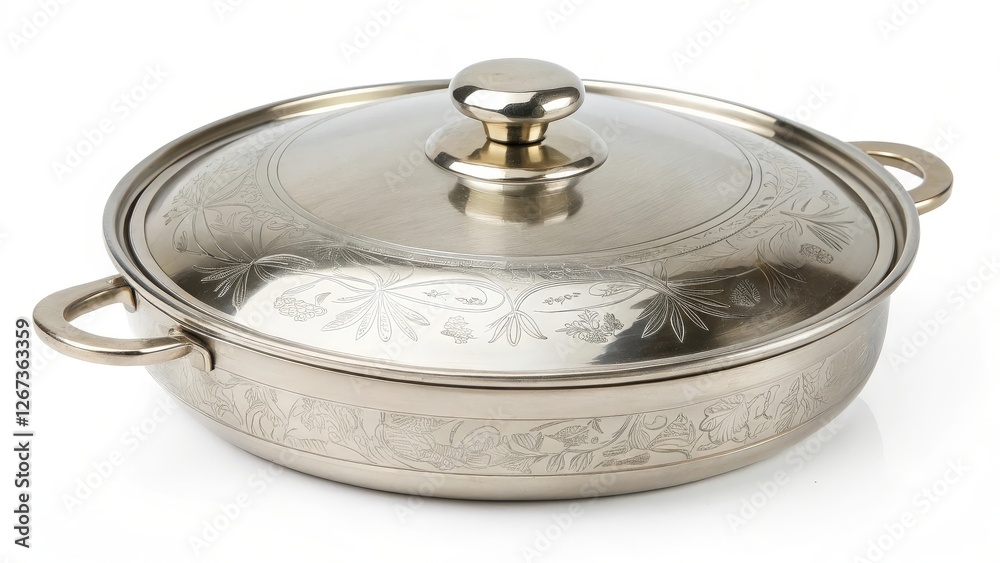 Stainless Steel Covered Casserole Dish with Etched Design