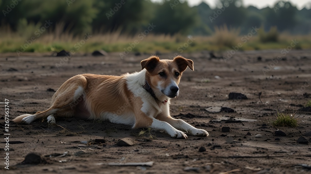 Dog Portrait: Relaxed Brown and White Dog Outdoors Dog Portrait: Relaxed Brown and White Dog Outdoors
