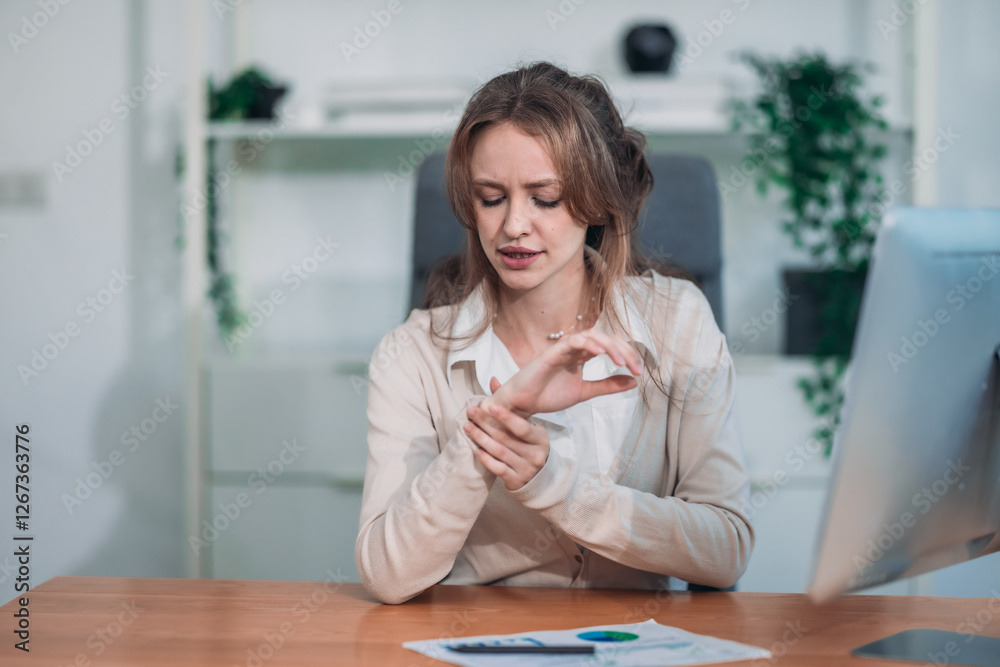 Overworked Businesswoman Suffering from Office Syndrome Overworked Businesswoman Suffering from Office Syndrome