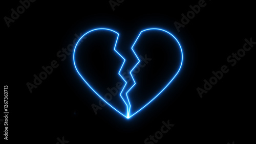 neon glowing broken heart icon on black background. Highlighting themes of heartbreak icon. Line Heartbroken line stroke.