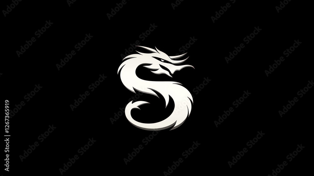 Fototapeta premium Dragon stylized as an S symbol on black. Suitable for fantasy logos, gaming icons, or brand identities