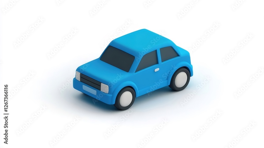 Blue car model, isometric view, white background, 3D render, website icon Blue car model, isometric view, white background, 3D render, website icon