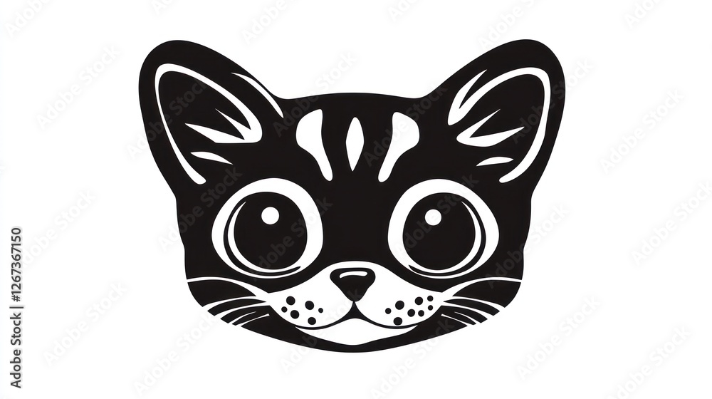 Obraz premium Cute cartoon cat head, simple black and white graphic, use for children's products