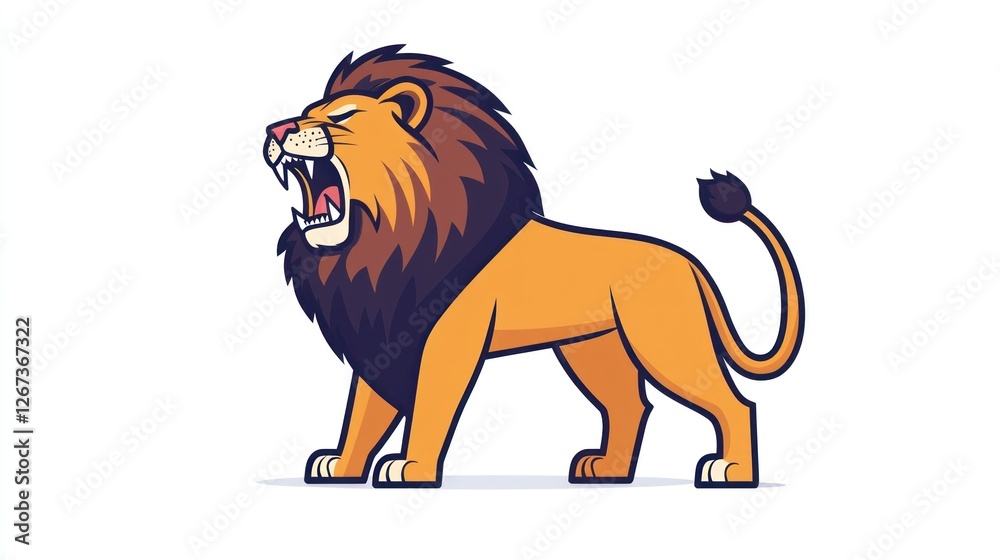 Obraz premium Lion roaring, fierce expression, mascot illustration, cartoon design for educational or entertainment use