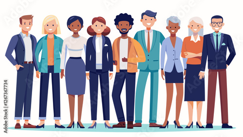 Diverse Business Team Standing Together – Professional Group Illustration