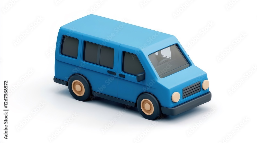 Blue van isometric render, white background, transport icon Blue van isometric render, white background, transport icon
