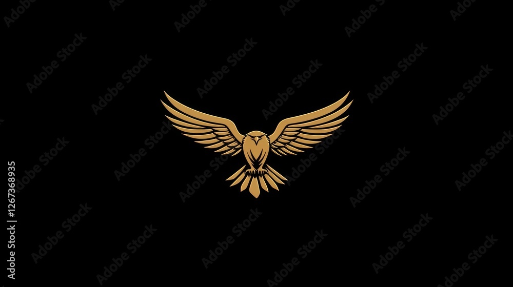 Obraz premium Golden eagle, wings spread, dark background, freedom symbol, logo design