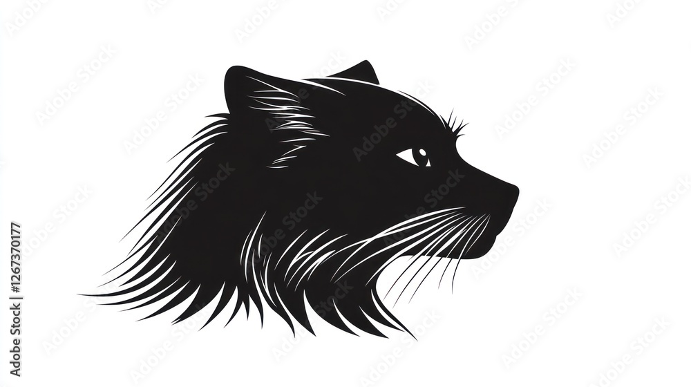 Obraz premium Black cat profile, elegant design, white background, pet portrait, logo design