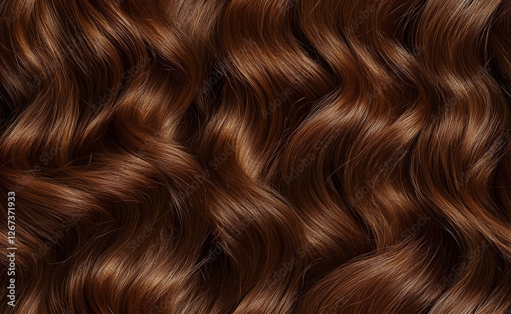 Fototapeta premium Close-up of curls and frizzy shiny brown-haired hair . brunette Hair curly background ,colorind or shades