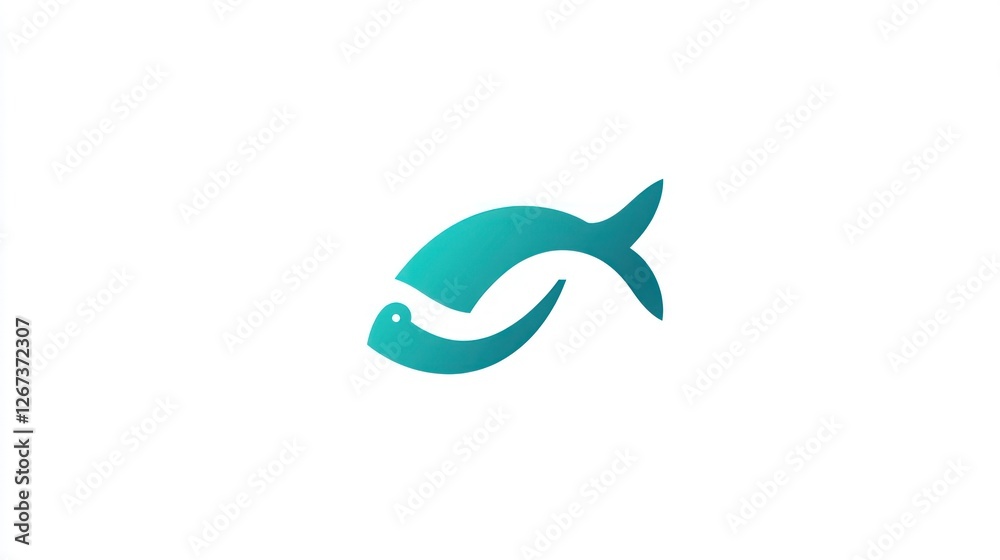 Teal stylized fish logo design, isolated on white, for seafood branding