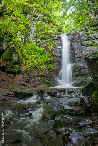 Starohutiansky waterfall near Nova Bana and Zarnovica, Pohronsky Inovec mountains, Slovakia photo