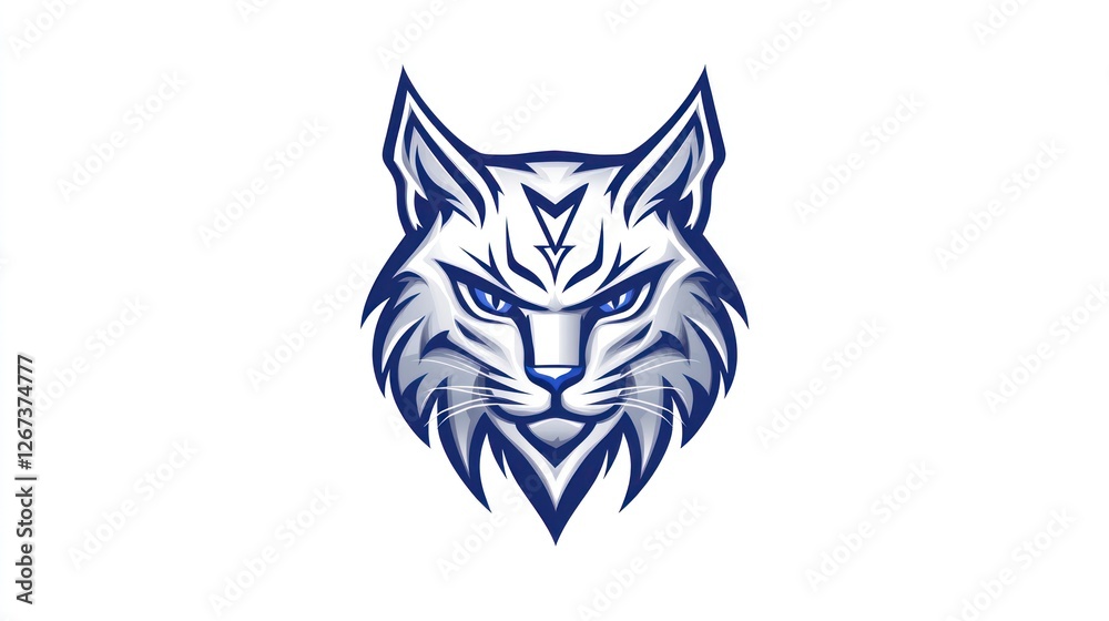 Fierce lynx mascot head, symmetrical logo with a white background, for sports team emblem Fierce lynx mascot head, symmetrical logo with a white background, for sports team emblem