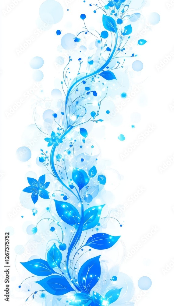 Abstract Blue Floral Vine with Swirls, Flourishes, and a Touch of Sparkle on White Background Abstract Blue Floral Vine with Swirls, Flourishes, and a Touch of Sparkle on White Background