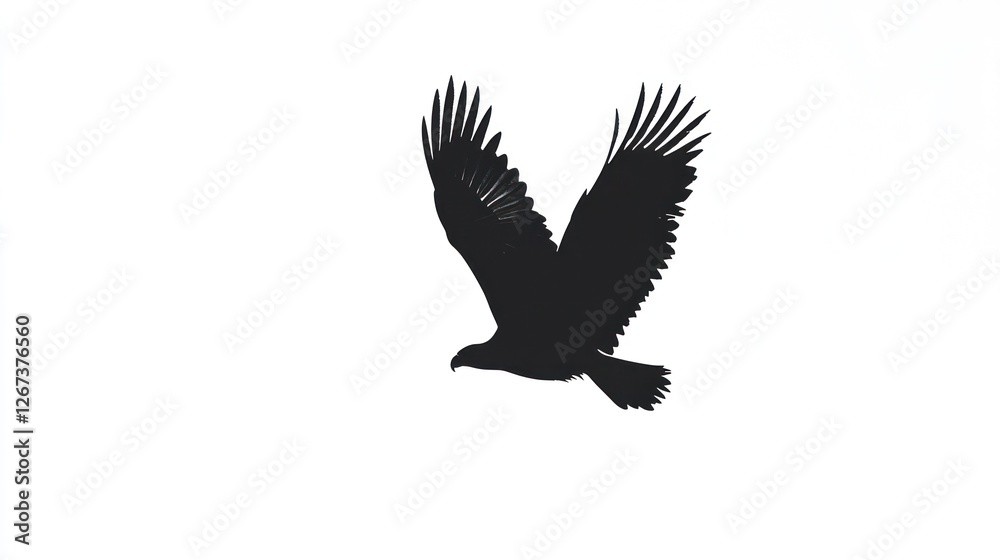 Fototapeta premium Eagle soaring, wings spread, white background, freedom concept