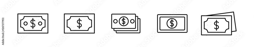 Money icon. Dollar money icon set. Line art style. Money, budget, saving, earning, income, wallet, investment, profit. Vector editable stroke Money icon. Dollar money icon set. Line art style. Money, budget, saving, earning, income, wallet, investment, profit. Vector editable stroke
