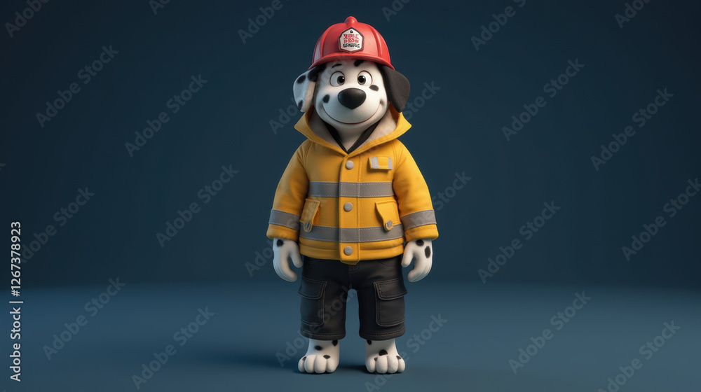 Cute cartoon dog in firefighter uniform with helmet and jacket Cute cartoon dog in firefighter uniform with helmet and jacket