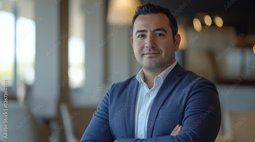 Confident Businessman in Modern Office Setting with Natural Light Confident Businessman in Modern Office Setting with Natural Light