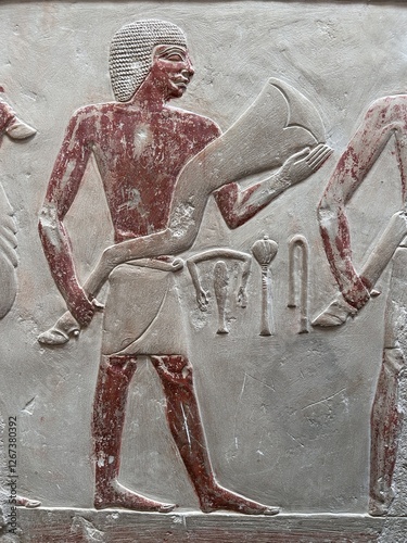 Reliefs in the tombs of inefert, unas Ankh and princess Idut showing daily life rituals in Saqqarah in Egypt