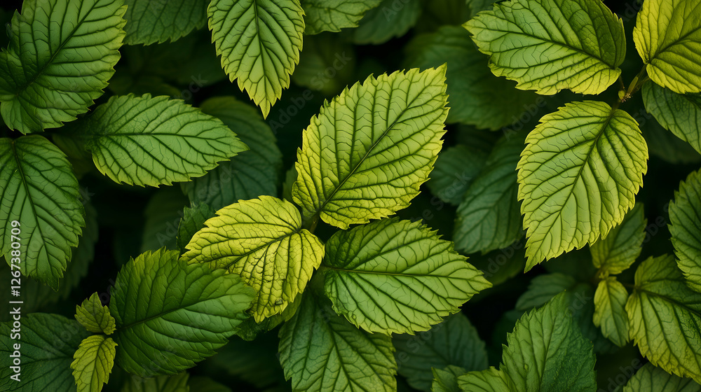 Close-up of green leaves background, captured from above with natural lighting. Close-up of green leaves background, captured from above with natural lighting.