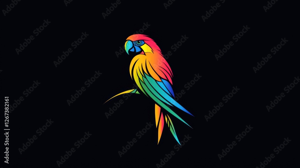 Fototapeta premium Colorful parrot perched on a branch with a dark background for educational or decorative use