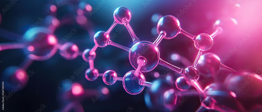 Futuristic Molecules with Abstract Geometric Shapes and Neon Spotlight on Technology Background Futuristic Molecules with Abstract Geometric Shapes and Neon Spotlight on Technology Background
