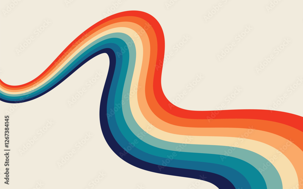 Colorful abstract rerto background featuring vibranti lines in warm and cool tones