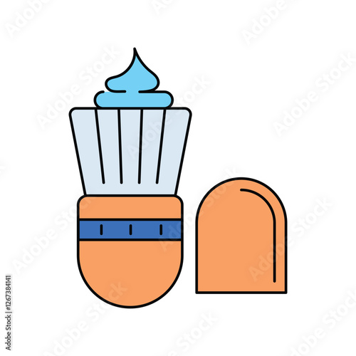 shaving brush lineal color line icon with white background vector stock illustration