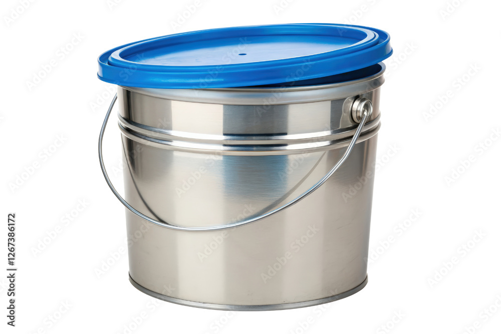 Metal pail with blue lid isolated with transparent background Metal pail with blue lid isolated with transparent background