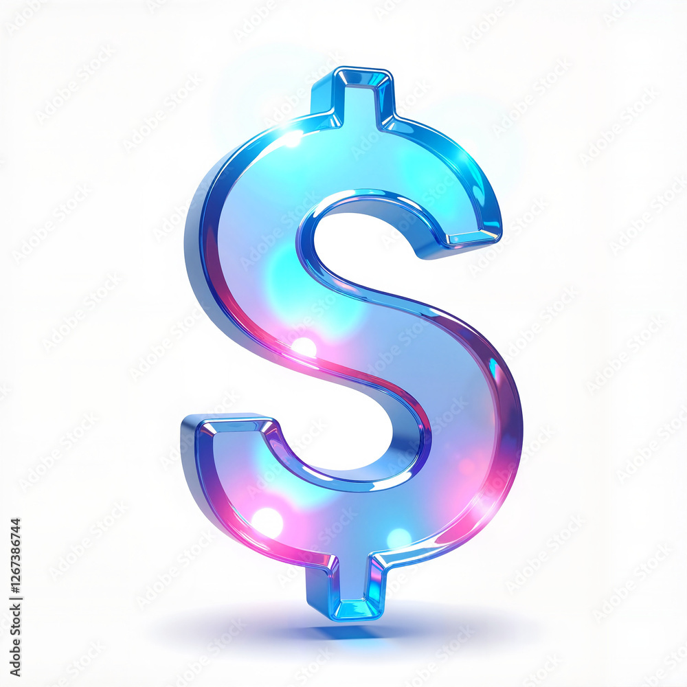 Glossy dollar sign with a colorful finish on white background, copy space Glossy dollar sign with a colorful finish on white background, copy space
