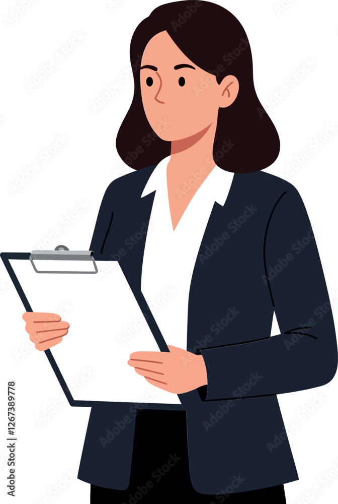 Businesswoman holding a clipboard while preparing for a meeting or presentation Businesswoman holding a clipboard while preparing for a meeting or presentation