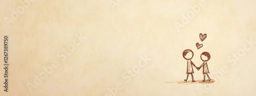 Wholesome doodle of siblings holding hands with a heart above them. Generative AI