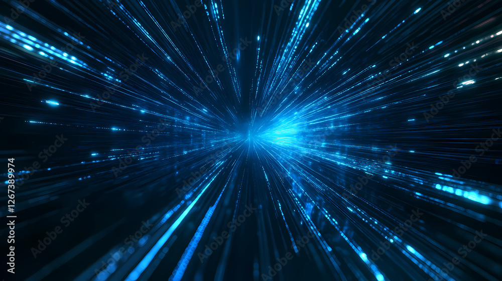 Fototapeta premium Radiant Blue Cosmic Rays Streaking Through Deep Space