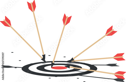 Arrows missing the center of a target in a colorful illustration photo