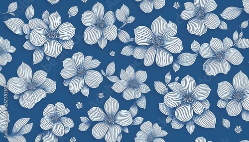 tonal white floral pattern  on the blue background
