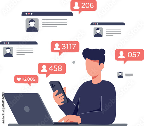 Person using smartphone while engaging with online social media notifications