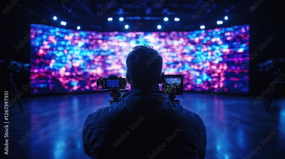 Man photographing a video event with a professional cameraman capturing footage on location Man photographing a video event with a professional cameraman capturing footage on location