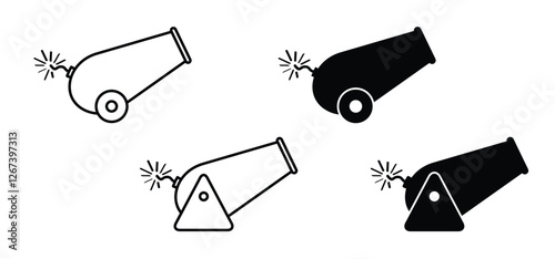 Cartoon human cannonball performer. Circus cannon for acrobat or circus artist. Children animator. For man in helmet and cape and pointing with fist in the sky. Circus performance, entertainment.