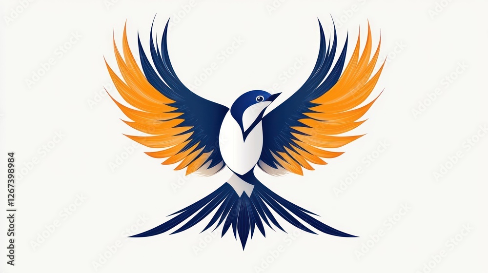 Obraz premium A swallow bird, showcasing its striking orange and blue feathers, soars beautifully against a light background, capturing the essence of spring and freedom