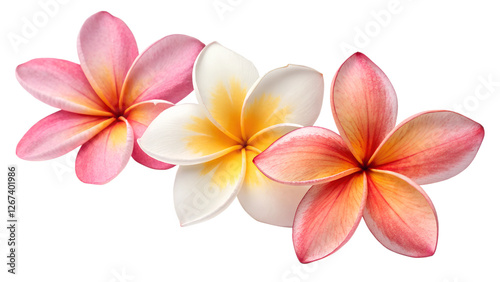 three plumeria flowers isolated on  transparent background