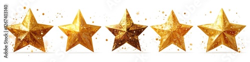 Five stars isolated. Five gold stars symbolize the level of service quality and business. Five-star rating. Stars background. Christmas festive background.