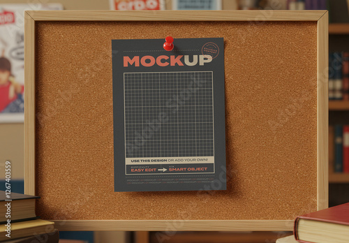 Page Poster Mockup Pin to Cork Board