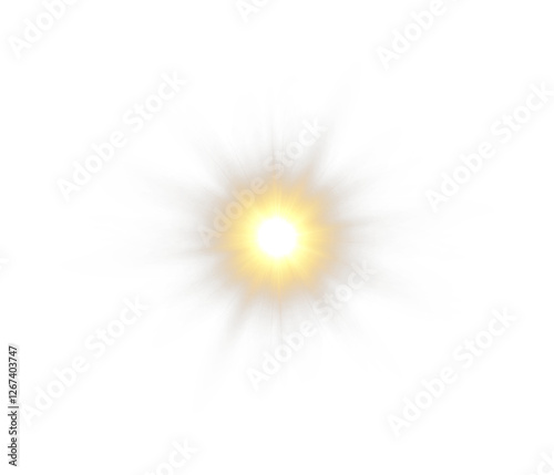 Png Light with Sun Glare. Overlay sun, Sunrays, and Glare in PNG Format. Gold Flare and Glare. PNG sun isolated on transparent background. Stock royalty free.