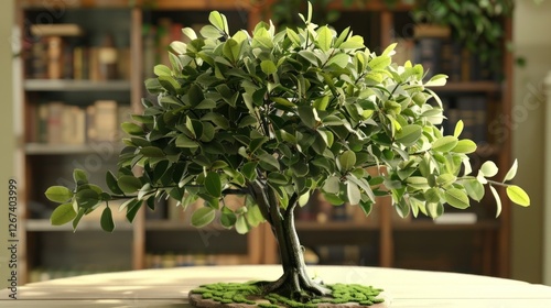 A classic deciduous tree model, with broad leaves and a spreading canopy, photo