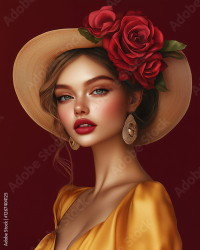 Portrait of a beautiful model on burgundy background