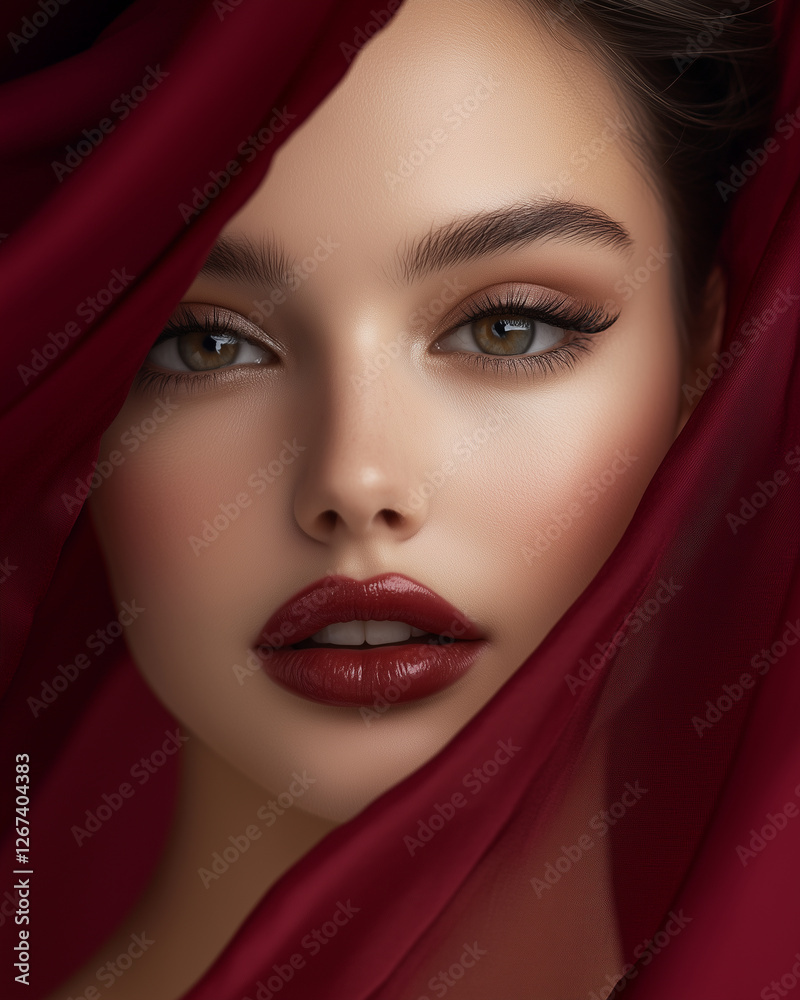 Portrait of a beautiful model on burgundy background Portrait of a beautiful model on burgundy background